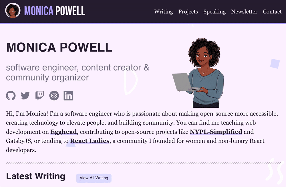 image of my site header dynamically changing headshot images based on the screen size